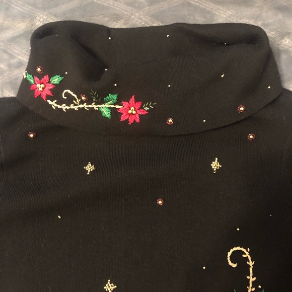 Beaded Vintage Embroidered Holiday Cowl Neck Sweater - Picture 12 of 12